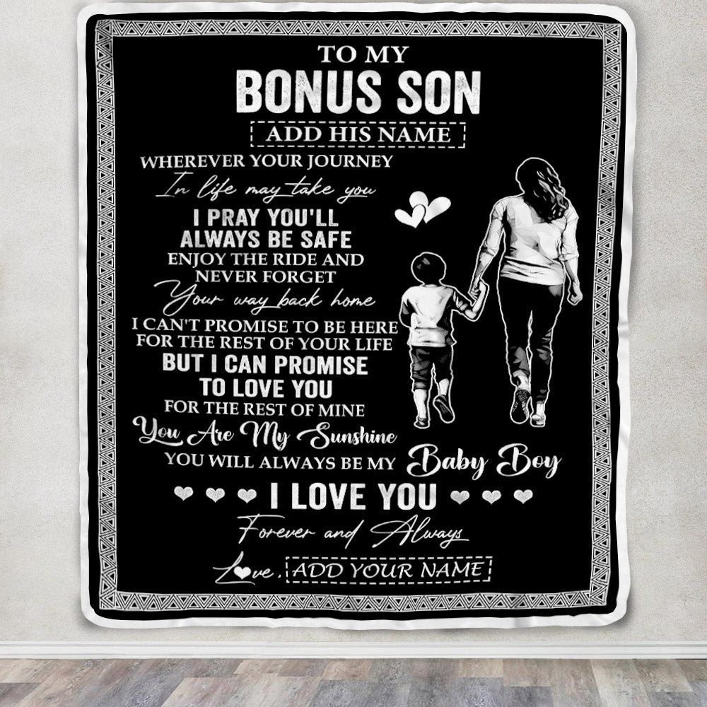 Personalized To My Bonus Son Gifts Blanket From Stepmom Wherever Your Journey In Life Stepmother Stepdaughter Birthday Gifts Christmas Custom Fleece Blanket | teecentury