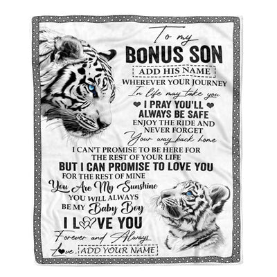 Personalized To My Bonus Son Gifts Blanket From Stepmom Wherever Your Journey In Life White Tier StepSon Birthday Gifts Christmas Custom Fleece Blanket | teecentury