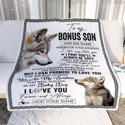 Personalized To My Bonus Son Gifts Blanket From Stepmom Wherever Your Journey In Life Wolf Stepson Birthday Gifts Graduation Customized Fleece Throw Blanket | teecentury