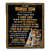 Personalized To My Bonus Son Gifts Blanket From Stepmother Stepdad This Old Tiger Love You Stepson Birthday Gifts Graduation Christmas Custom Fleece Blanket | teecentury