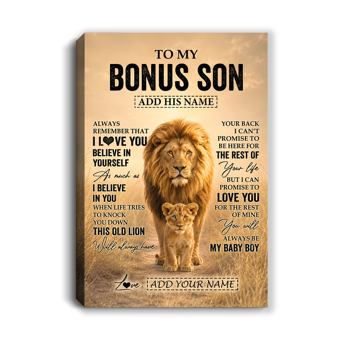 Personalized To My Bonus Son Gifts Canvas From Stepdad Always Remember Lion Gifts For Stepson Birthday Graduation Christmas Custom Wall Art Framed Canvas | teecentury