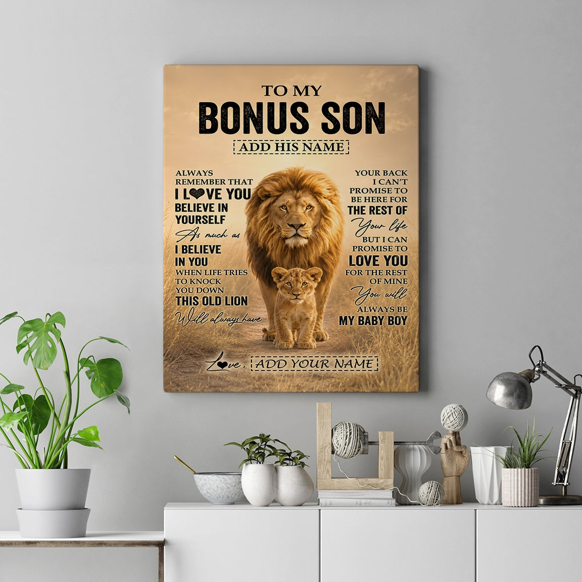 Personalized To My Bonus Son Gifts Canvas From Stepdad Always Remember Lion Gifts For Stepson Birthday Graduation Christmas Custom Wall Art Framed Canvas | teecentury