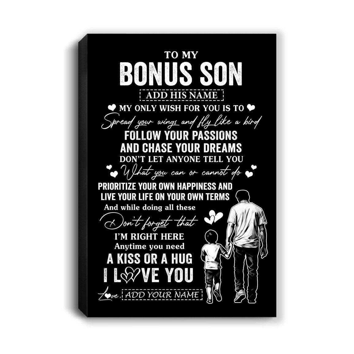 Personalized To My Bonus Son Gifts Canvas From Stepdad My Only Wish For You Stepson Birthday Gifts Graduation Christmas Custom Wall Art Print Framed Canvas | teecentury