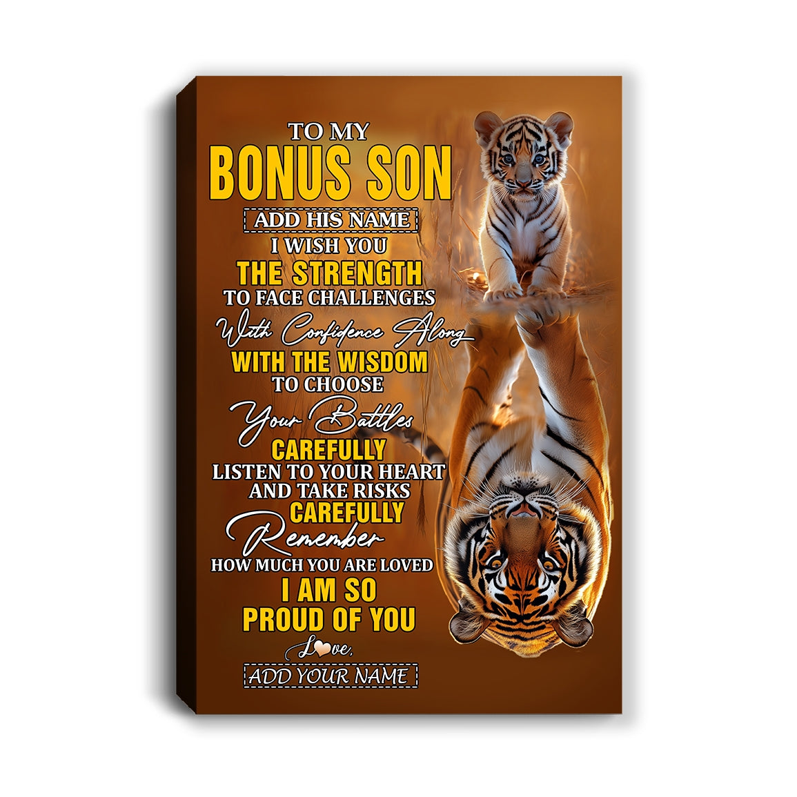 Personalized To My Bonus Son Gifts Canvas From Stepfather Stepmom I Wish You The Strength Tiger Stepson Birthday Gifts Christmas Graduation Custom Art Framed Canvas | teecentury
