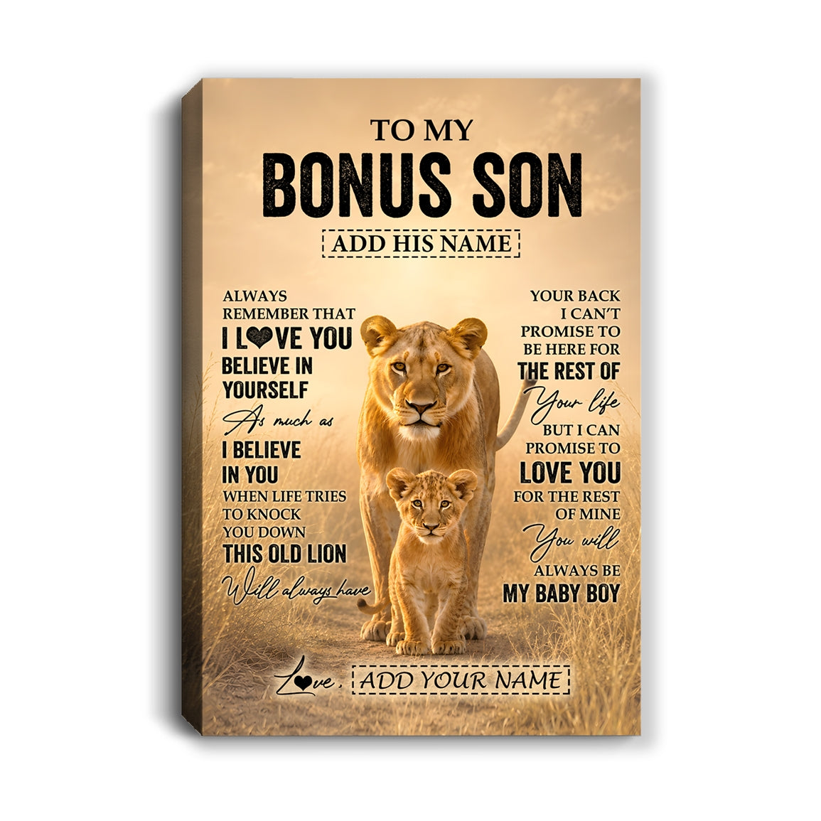 Personalized To My Bonus Son Gifts Canvas From Stepmom Always Remember Lion Gifts For Stepson Birthday Graduation Christmas Customized Custom Wall Art Framed Canvas | teecentury