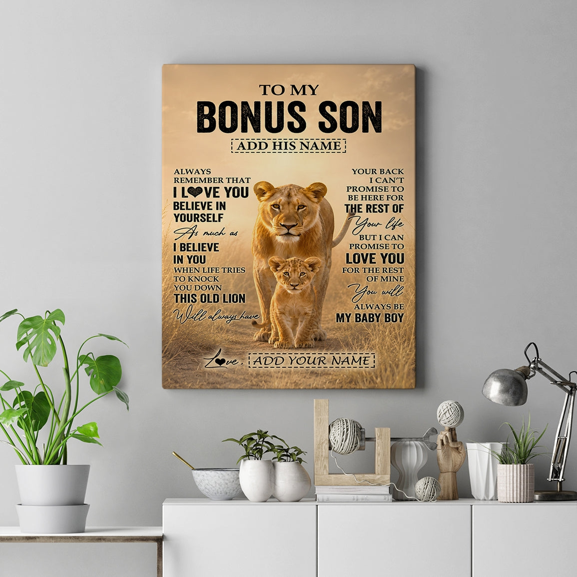 Personalized To My Bonus Son Gifts Canvas From Stepmom Always Remember Lion Gifts For Stepson Birthday Graduation Christmas Customized Custom Wall Art Framed Canvas | teecentury