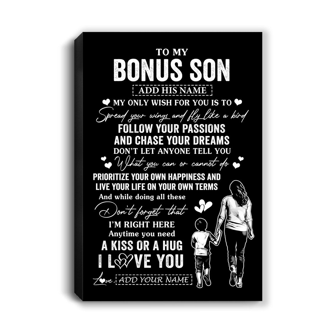 Personalized To My Bonus Son Gifts Canvas From Stepmom My Only Wish For You Stepson Birthday Gifts Graduation Christmas Custom Wall Art Print Framed Canvas | teecentury