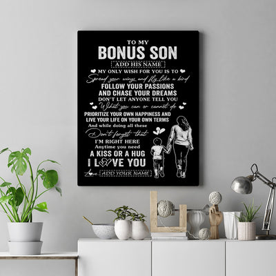 Personalized To My Bonus Son Gifts Canvas From Stepmom My Only Wish For You Stepson Birthday Gifts Graduation Christmas Custom Wall Art Print Framed Canvas | teecentury