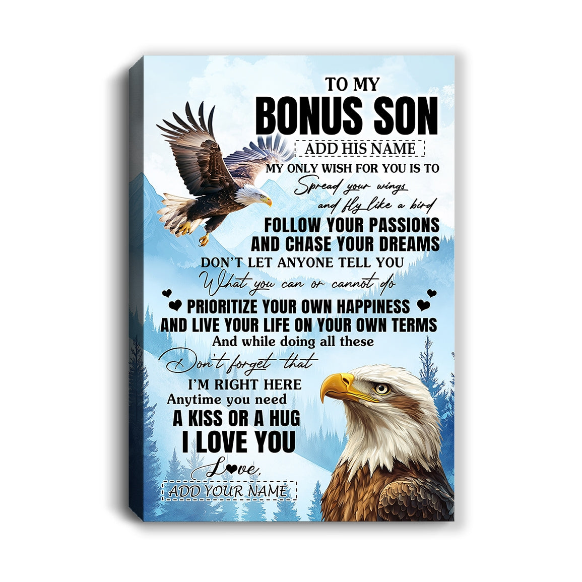 Personalized To My Bonus Son Gifts Canvas From Stepmom Stepdad Eagle My Only Wish For You Stepson Birthday Gifts Graduation Christmas Custom Art Print Framed Canvas | teecentury