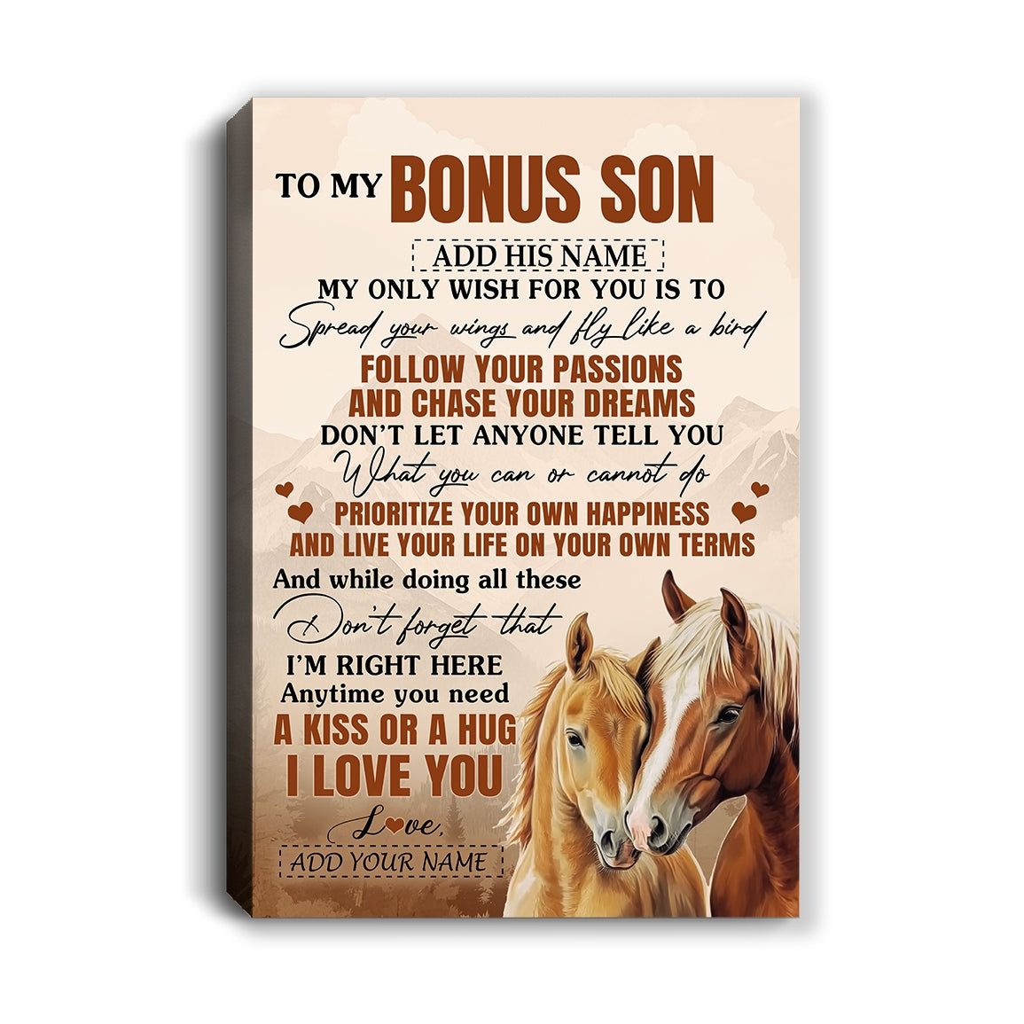 Personalized To My Bonus Son Gifts Canvas From Stepmom Stepdad Horse My Only Wish For You Stepson Birthday Gifts Graduation Christmas Custom Wall Art Framed Canvas | teecentury