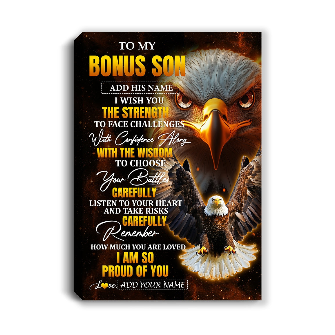Personalized To My Bonus Son Gifts Canvas From Stepmom Stepdad I Wish You The Strength Eagle Stepson Birthday Gifts Christmas Graduation Custom Wall Art Framed Canvas | teecentury