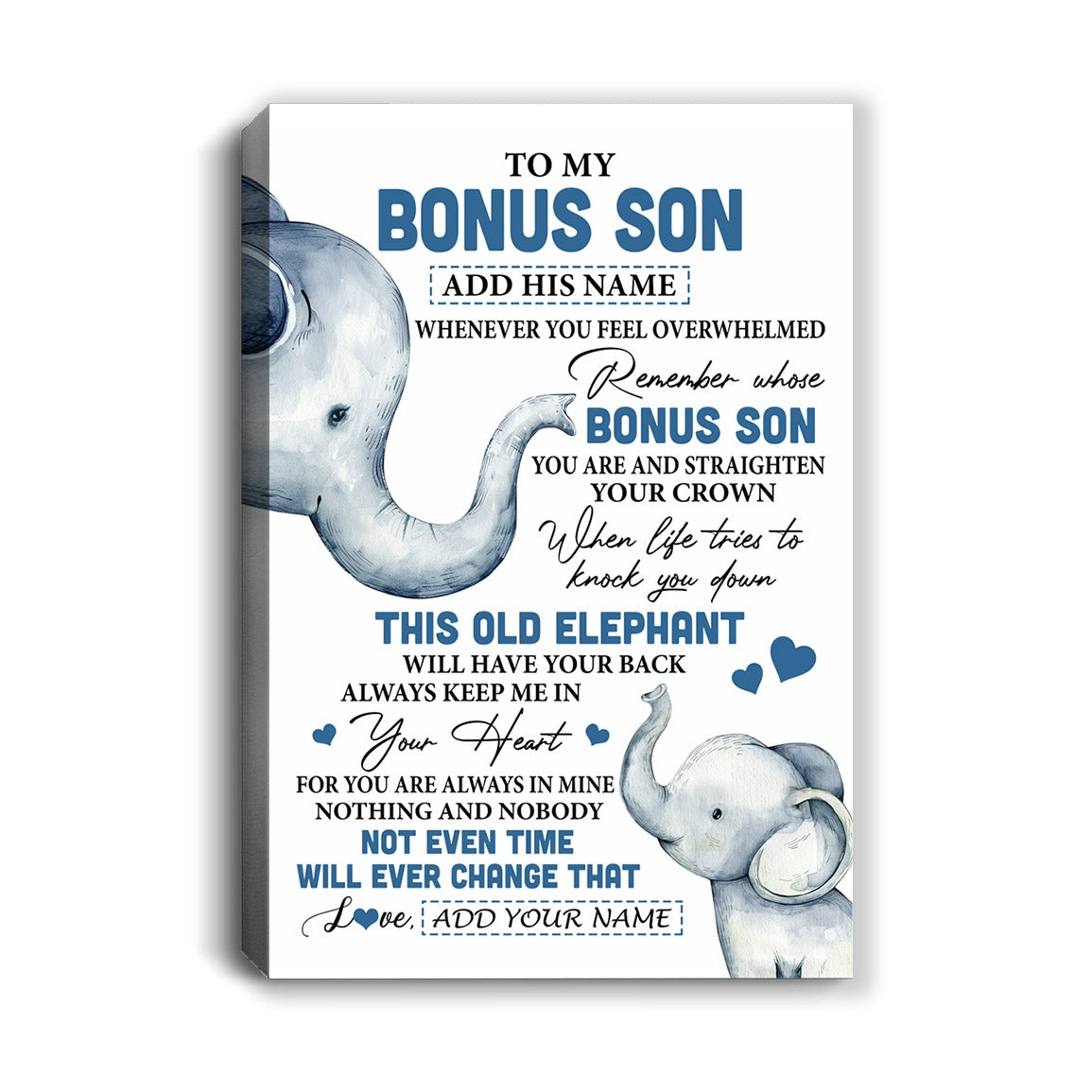 Personalized To My Bonus Son Gifts Canvas From Stepmom Stepdad Whenever Elephant Unique Birthday Gifts For Stepson Graduation Christmas Custom Print Framed Canvas | teecentury