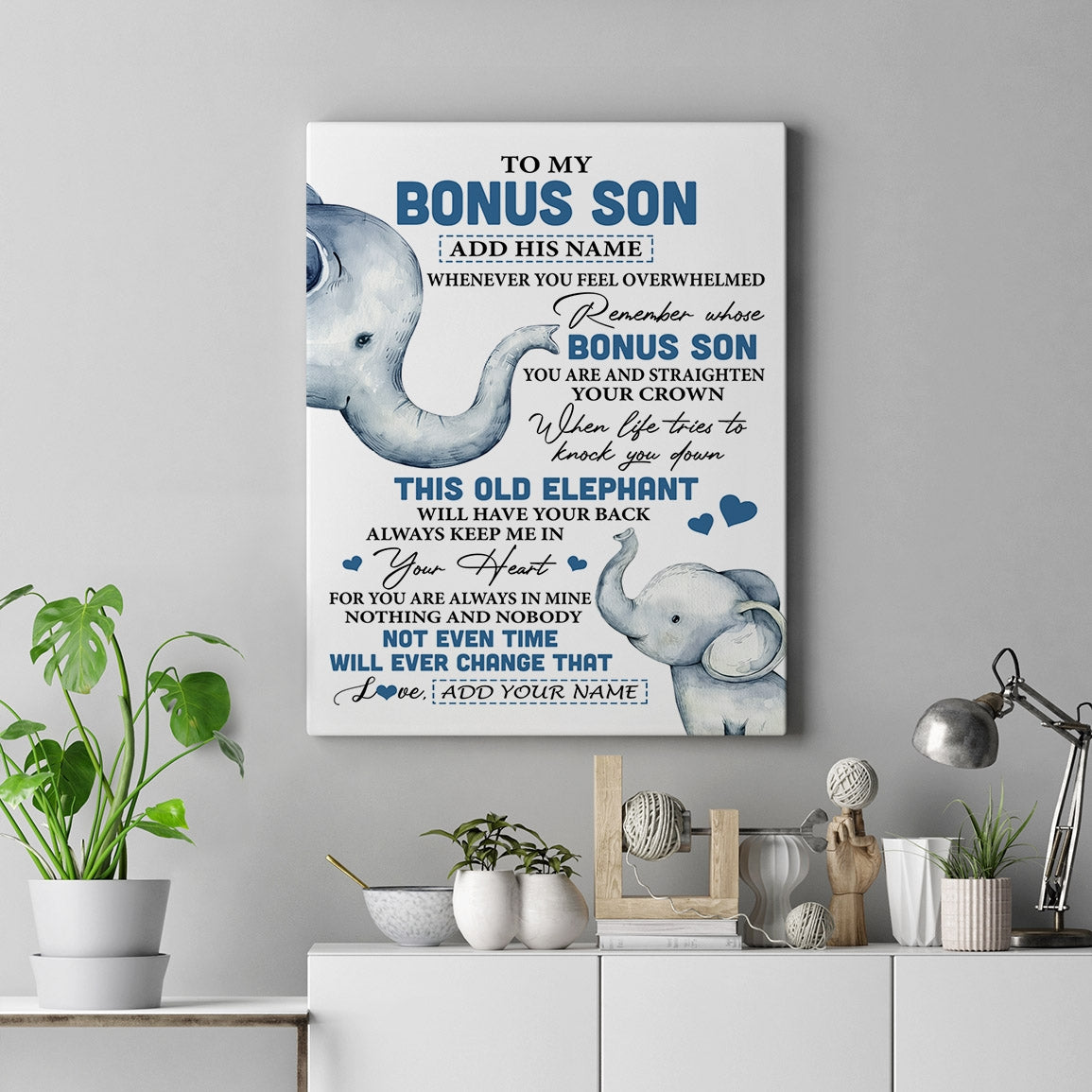 Personalized To My Bonus Son Gifts Canvas From Stepmom Stepdad Whenever Elephant Unique Birthday Gifts For Stepson Graduation Christmas Custom Print Framed Canvas | teecentury
