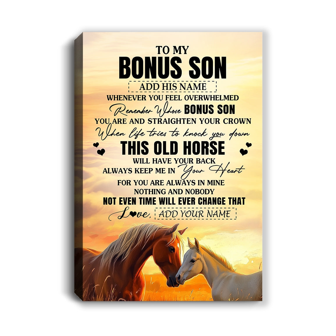 Personalized To My Bonus Son Gifts Canvas From Stepmom Stepdad Whenever Horse Unique Birthday Gifts For Stepson Graduation Christmas Custom Print Framed Canvas | teecentury