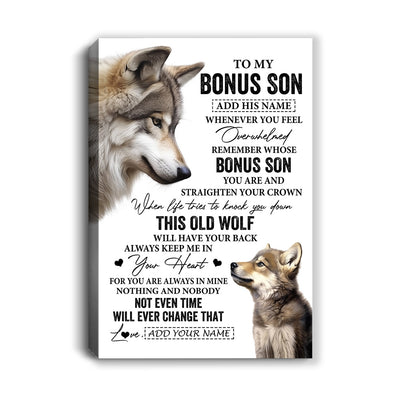Personalized To My Bonus Son Gifts Canvas From Stepmom Stepdad Whenever Wolf Unique Birthday Gifts For Stepson Graduation Christmas Custom Wall Art Print Framed Canvas | teecentury