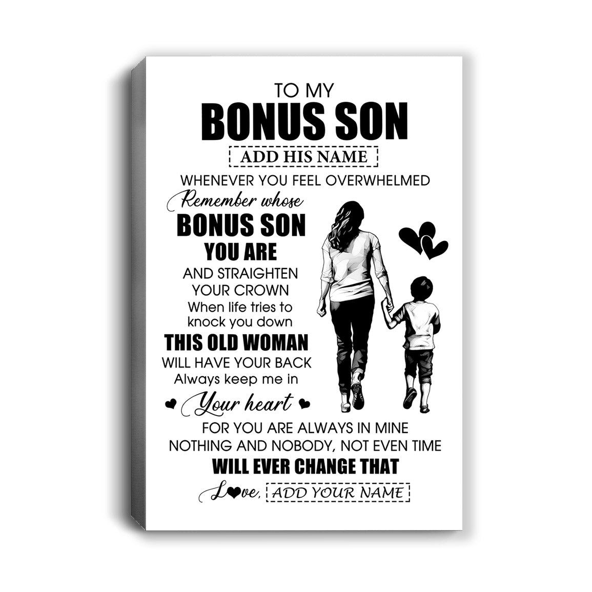 Personalized To My Bonus Son Gifts Canvas From Stepmom Stepdad Whenever Woman Unique Birthday Gifts For Stepson Graduation Christmas Custom Art Print Framed Canvas | teecentury