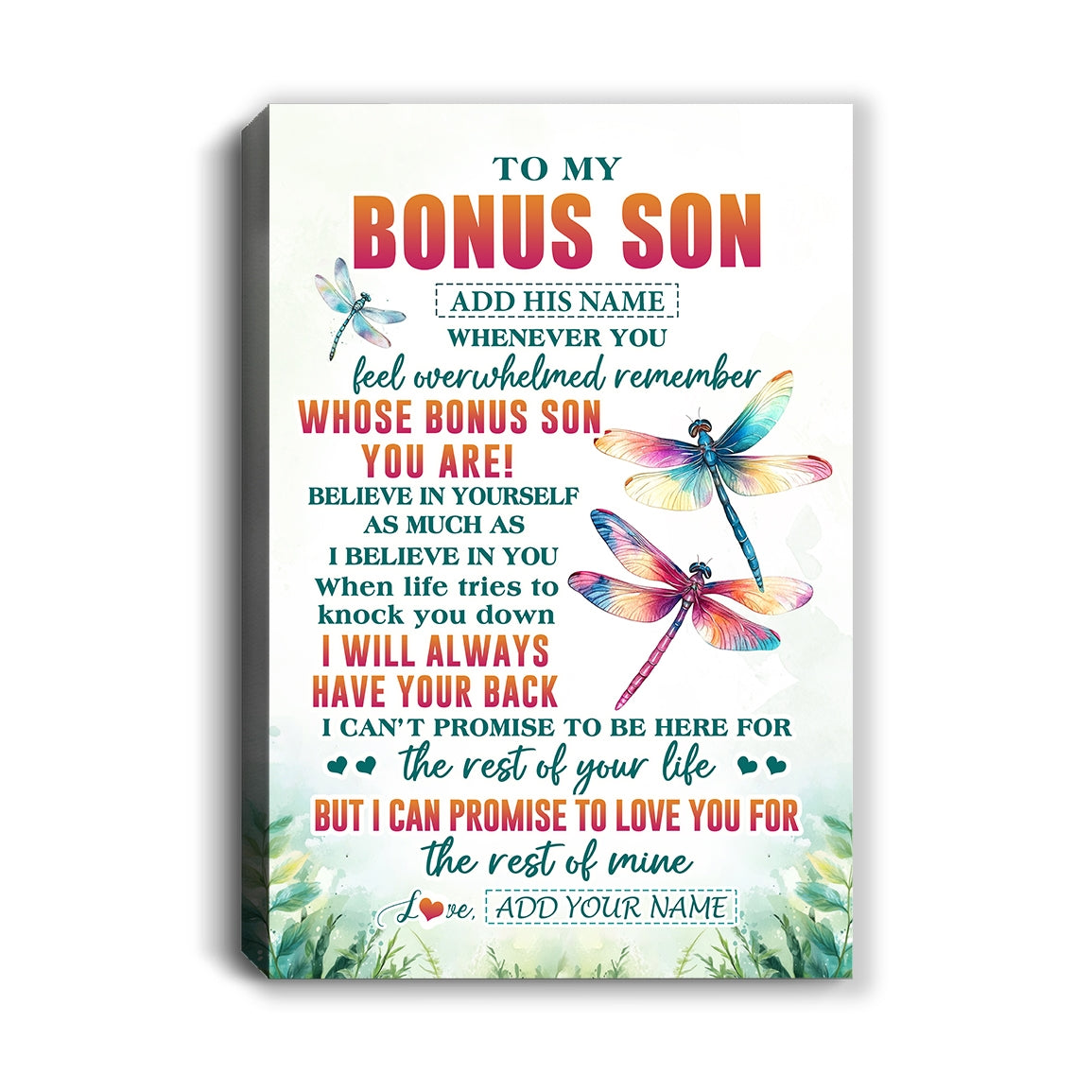 Personalized To My Bonus Son Gifts Canvas From Stepmom Stepdad Whenever You Feel Dragonfly Stepson Birthday Gifts Christmas Custom Wall Art Framed Canvas | teecentury