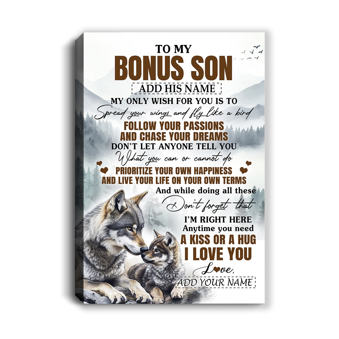Personalized To My Bonus Son Gifts Canvas From Stepmom Stepdad Wolf My Only Wish For You Stepson Birthday Gifts Graduation Christmas Custom Wall Art Framed Canvas | teecentury