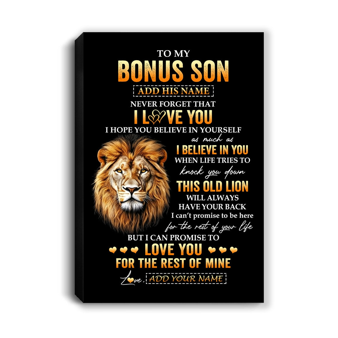 Personalized To My Bonus Son Gifts From Stepdad Canvas Old Lion Love You Stepson Birthday Gifts Graduation Christmas Custom Wall Art Print Framed Canvas | teecentury