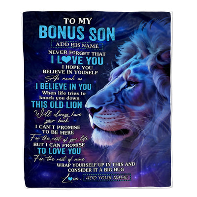 Personalized To My Bonus Son Gifts From Stepdad Stepmom Blanket This Old Lion Heart Gifts For Stepson Birthday Present Graduation Christmas Fleece Blanket | teecentury