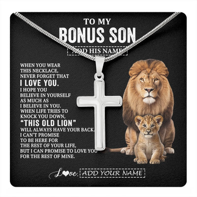 Stainless Cross Necklace Stainless Steel | 1 | Personalized To My Bonus Son Gifts From Stepfather Necklace This Old Lion Love You Stepson Birthday Gifts Graduation Christmas Customized Gift Box Message Card | https://teecentury.