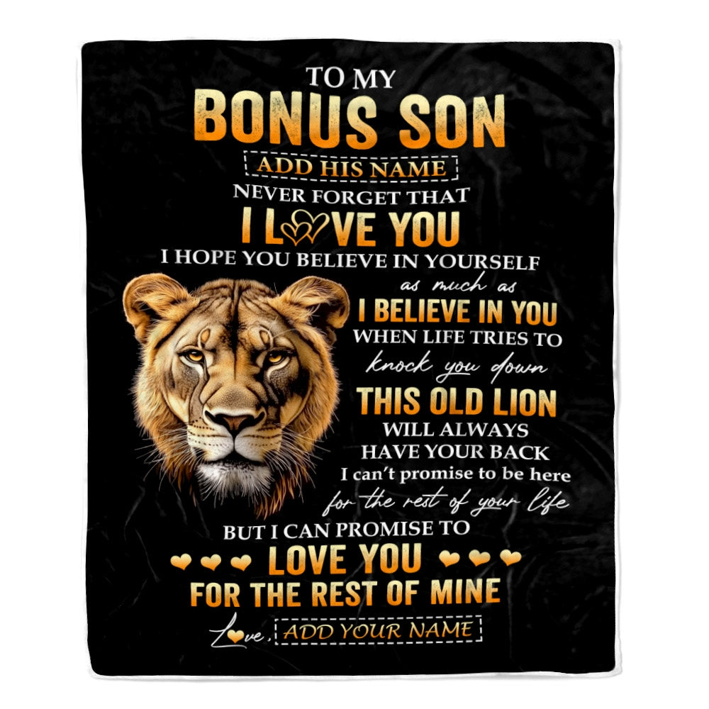 Personalized To My Bonus Son Gifts From Stepmom Blanket Old Lion Love You Stepson Birthday Gifts Graduation Christmas Customized Fleece Throw Blanket | teecentury