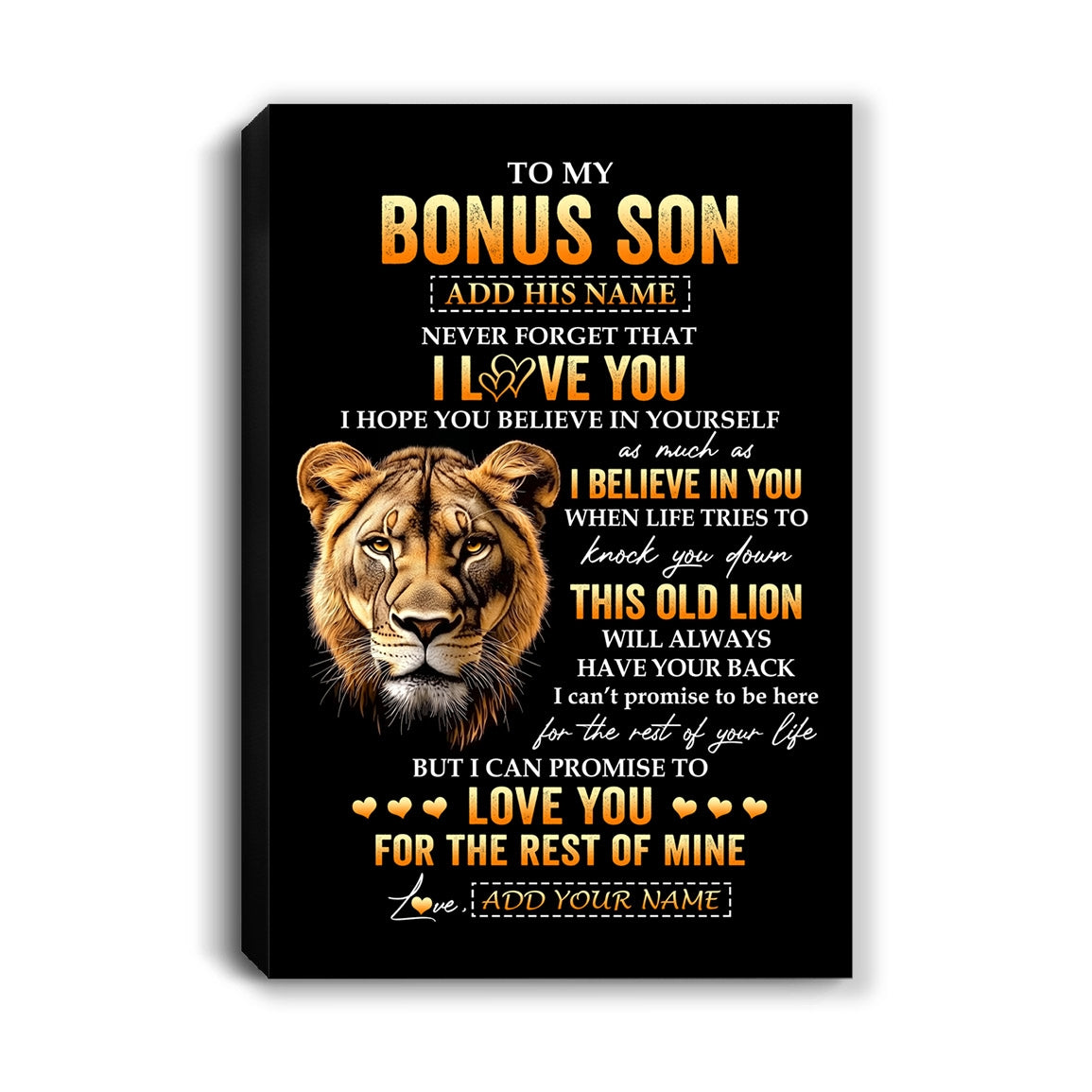 Personalized To My Bonus Son Gifts From Stepmom Canvas Old Lion Love You Stepson Birthday Gifts Graduation Christmas Custom Wall Art Print Framed Canvas | teecentury