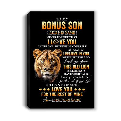 Personalized To My Bonus Son Gifts From Stepmom Canvas Old Lion Love You Stepson Birthday Gifts Graduation Christmas Custom Wall Art Print Framed Canvas | teecentury