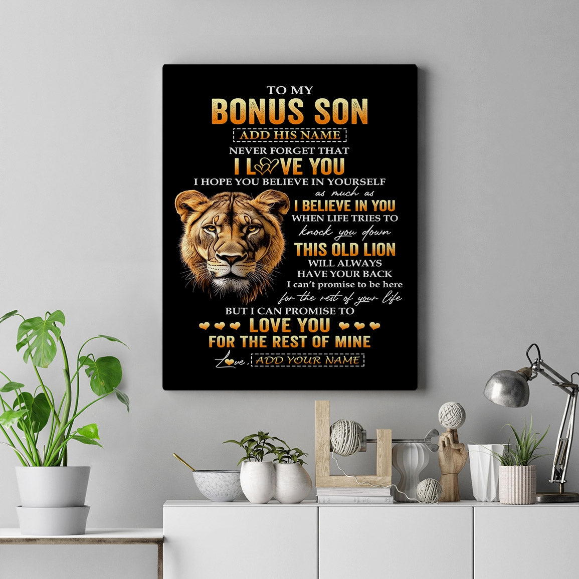 Personalized To My Bonus Son Gifts From Stepmom Canvas Old Lion Love You Stepson Birthday Gifts Graduation Christmas Custom Wall Art Print Framed Canvas | teecentury