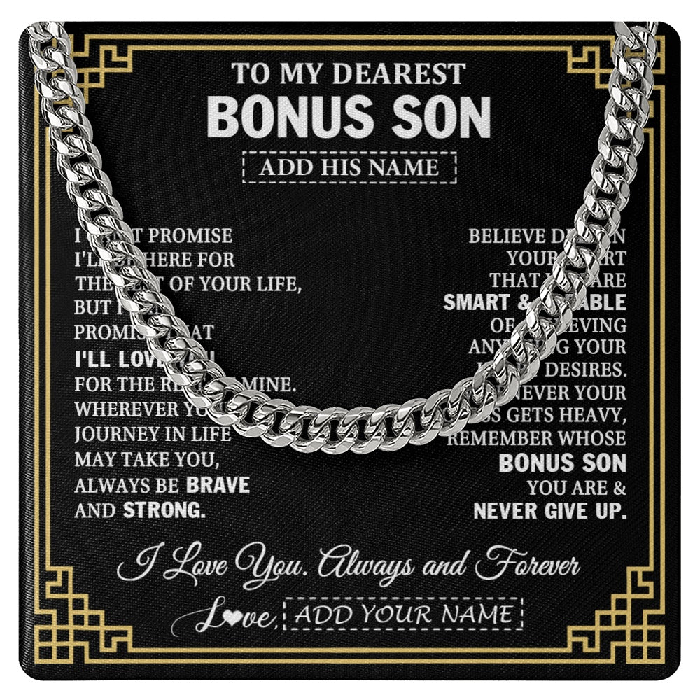 Cuban Link Chain Necklace Stainless Steel | 1 | Personalized To My Bonus Son Gifts From Stepmom Stepdad Cross Necklace Never Give Up Inspirational Gift For Stepson Birthday Christmas Gift Box Message Card | https://teecentury.