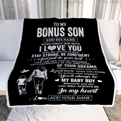Personalized To My Bonus Son Gifts From Stepmother Blanket Never Forget How Much I Love You Stepson Birthday Graduation Christmas Customized Fleece Blanket | teecentury