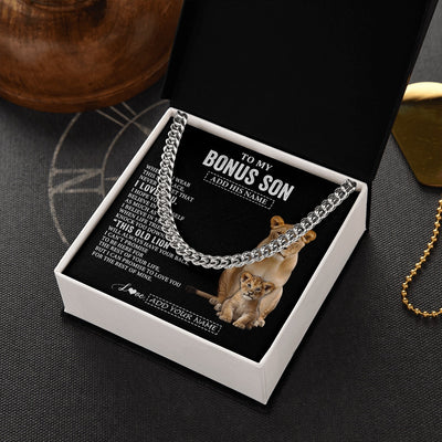 Cuban Link Chain Necklace Stainless Steel | 2 | Personalized To My Bonus Son Gifts From Stepmother Necklace This Old Lion Love You Stepson Birthday Gifts Graduation Christmas Customized Gift Box Message Card | https://teecentury.