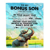 Personalized To My Bonus Son Gifts From Stepmother Stepdad Blanket Don't Give Up Elephant Gifts For Stepson Birthday Graduation Christmas Fleece Blanket | teecentury