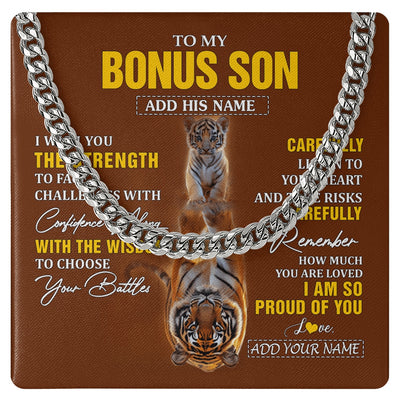 Cuban Link Chain Necklace Stainless Steel | 1 | Personalized To My Bonus Son Gifts Necklace From Godmother Godfather I Wish You The Strength Tiger Bonus Son Birthday Gifts Christmas Gift Box Message Card | https://teecentury.