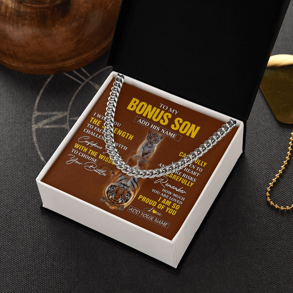 Cuban Link Chain Necklace Stainless Steel | 2 | Personalized To My Bonus Son Gifts Necklace From Godmother Godfather I Wish You The Strength Tiger Bonus Son Birthday Gifts Christmas Gift Box Message Card | https://teecentury.