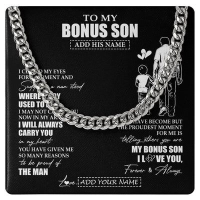 Cuban Link Chain Necklace Stainless Steel | 1 | Personalized To My Bonus Son Gifts Necklace From Stepdad I Closed My Eyes For A Moment Stepson Birthday Graduation Christmas Customized Gift Box Message Card | teecentury.myshopify