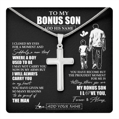 Stainless Cross Necklace Stainless Steel | 1 | Personalized To My Bonus Son Gifts Necklace From Stepdad I Closed My Eyes For A Moment Stepson Birthday Graduation Christmas Customized Gift Box Message Card | teecentury.myshopify