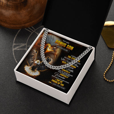 Cuban Link Chain Necklace Stainless Steel | 2 | Personalized To My Bonus Son Gifts Necklace From Stepdad I Wish You The Strength Eagle Stepson Birthday Gifts Christmas Graduation Custom Gift Box Message Card | https://teecentury.