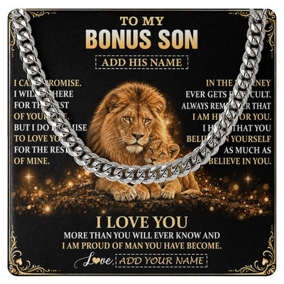 Cuban Link Chain Necklace Stainless Steel | 1 | Personalized To My Bonus Son Gifts Necklace From Stepdad To Stepson Birthday Gifts Love You Forever Lion Graduation Christmas Custom Gift Box Message Card | https://teecentury.