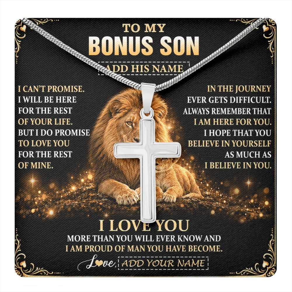 Stainless Cross Necklace Stainless Steel | 1 | Personalized To My Bonus Son Gifts Necklace From Stepdad To Stepson Birthday Gifts Love You Forever Lion Graduation Christmas Custom Gift Box Message Card | https://teecentury.