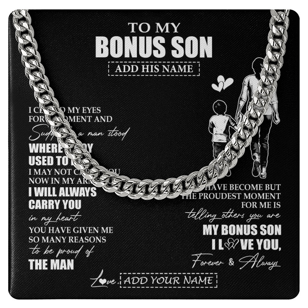 Cuban Link Chain Necklace Stainless Steel | 1 | Personalized To My Bonus Son Gifts Necklace From Stepmom I Closed My Eyes For A Moment Stepson Birthday Graduation Christmas Gift Box Message Card | teecentury.myshopify