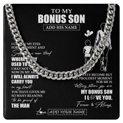Cuban Link Chain Necklace Stainless Steel | 1 | Personalized To My Bonus Son Gifts Necklace From Stepmom I Closed My Eyes For A Moment Stepson Birthday Graduation Christmas Gift Box Message Card | teecentury.myshopify