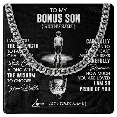 Cuban Link Chain Necklace Stainless Steel | 1 | Personalized To My Bonus Son Gifts Necklace From Stepmom I Wish You The Strength Stepson Birthday Gifts Christmas Graduation Custom Gift Box Message Card | https://teecentury.