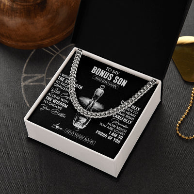 Cuban Link Chain Necklace Stainless Steel | 2 | Personalized To My Bonus Son Gifts Necklace From Stepmom I Wish You The Strength Stepson Birthday Gifts Christmas Graduation Custom Gift Box Message Card | https://teecentury.