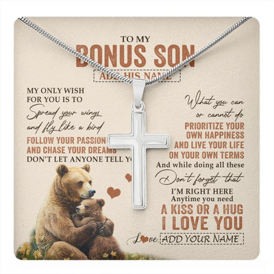 Stainless Cross Necklace Stainless Steel | 1 | Personalized To My Bonus Son Gifts Necklace From Stepmom Stepdad Bear My Only Wish For You Stepson Birthday Gifts Graduation Christmas Gift Box Message Card | teecentury.myshopify