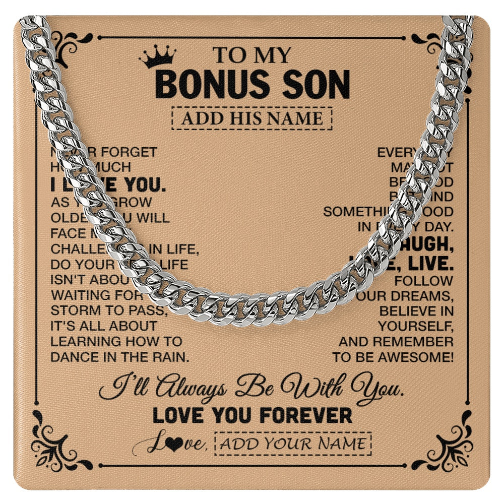 Cuban Link Chain Necklace Stainless Steel | 1 | Personalized To My Bonus Son Gifts Necklace From Stepmom Stepdad Never Forget How Much I Love You Stepson Birthday Gifts Christmas Gift Box Message Card | https://teecentury.