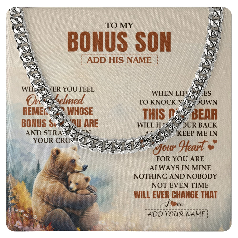 Cuban Link Chain Necklace Stainless Steel | 1 | Personalized To My Bonus Son Gifts Necklace From Stepmom Stepdad Whenever Bear Unique Birthday Gifts For Stepson Graduation Christmas Gift Box Message Card | teecentury.myshopify