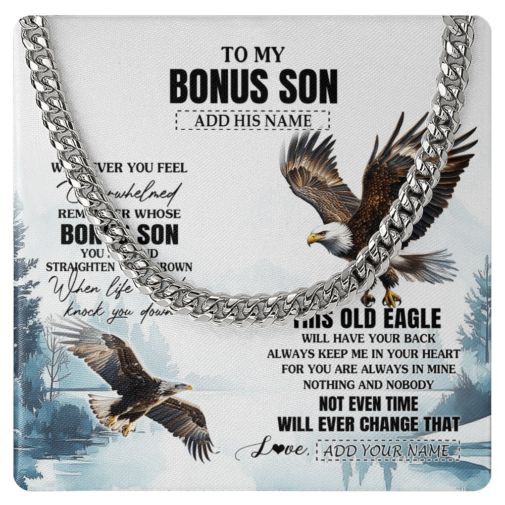 Cuban Link Chain Necklace Stainless Steel | 1 | Personalized To My Bonus Son Gifts Necklace From Stepmom Stepdad Whenever Eagle Unique Birthday Gifts For Stepson Christmas Jewelry Gift Box Message Card | https://teecentury.