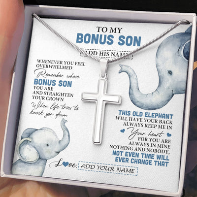 Stainless Cross Necklace Stainless Steel | 2 | Personalized To My Bonus Son Gifts Necklace From Stepmom Stepdad Whenever Elephant Unique Birthday Gifts For Stepson Christmas Custom Gift Box Message Card | teecentury.myshopify