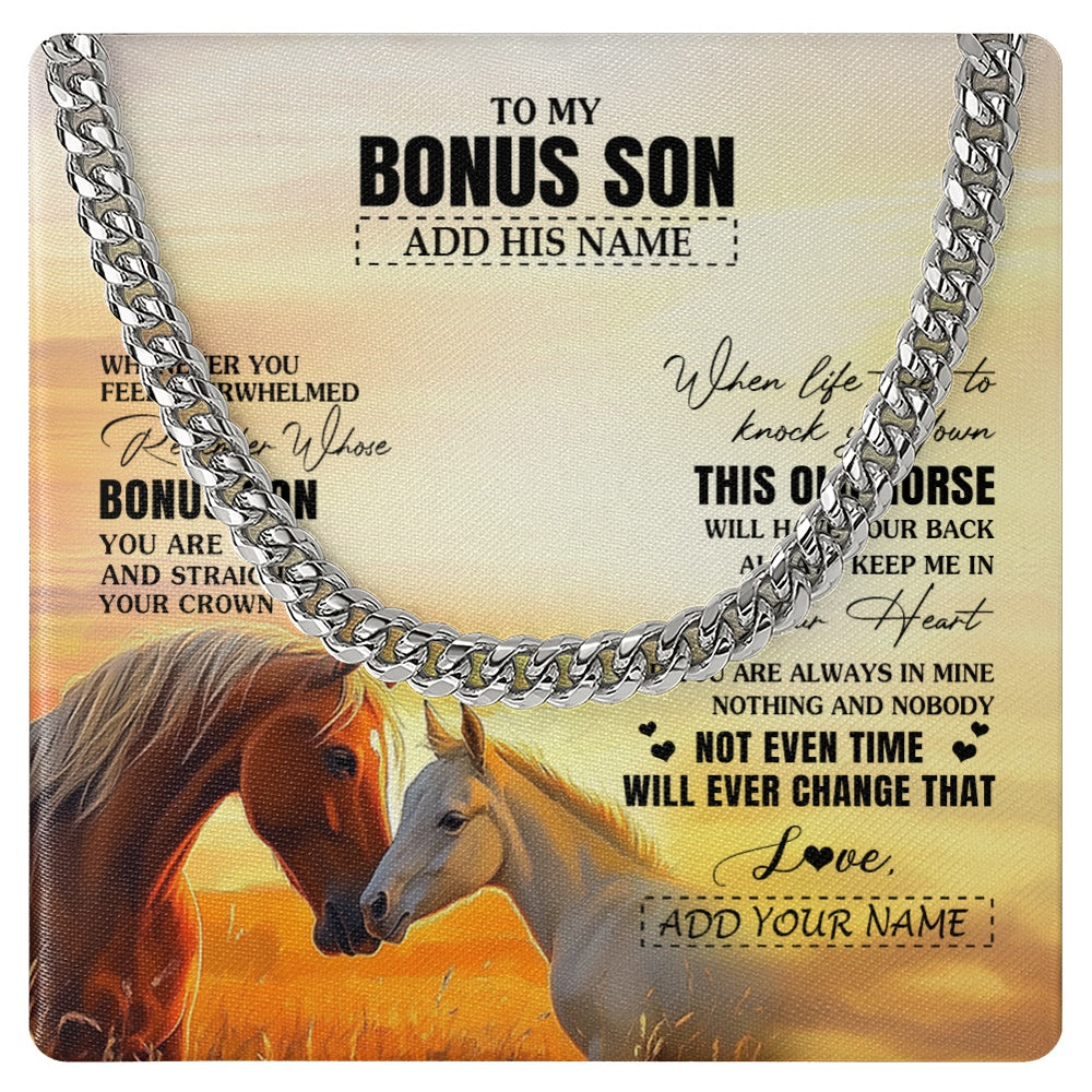 Cuban Link Chain Necklace Stainless Steel | 1 | Personalized To My Bonus Son Gifts Necklace From Stepmom Stepdad Whenever Horse Unique Birthday Gifts For Stepson Graduation Christmas Gift Box Message Card | teecentury.myshopify